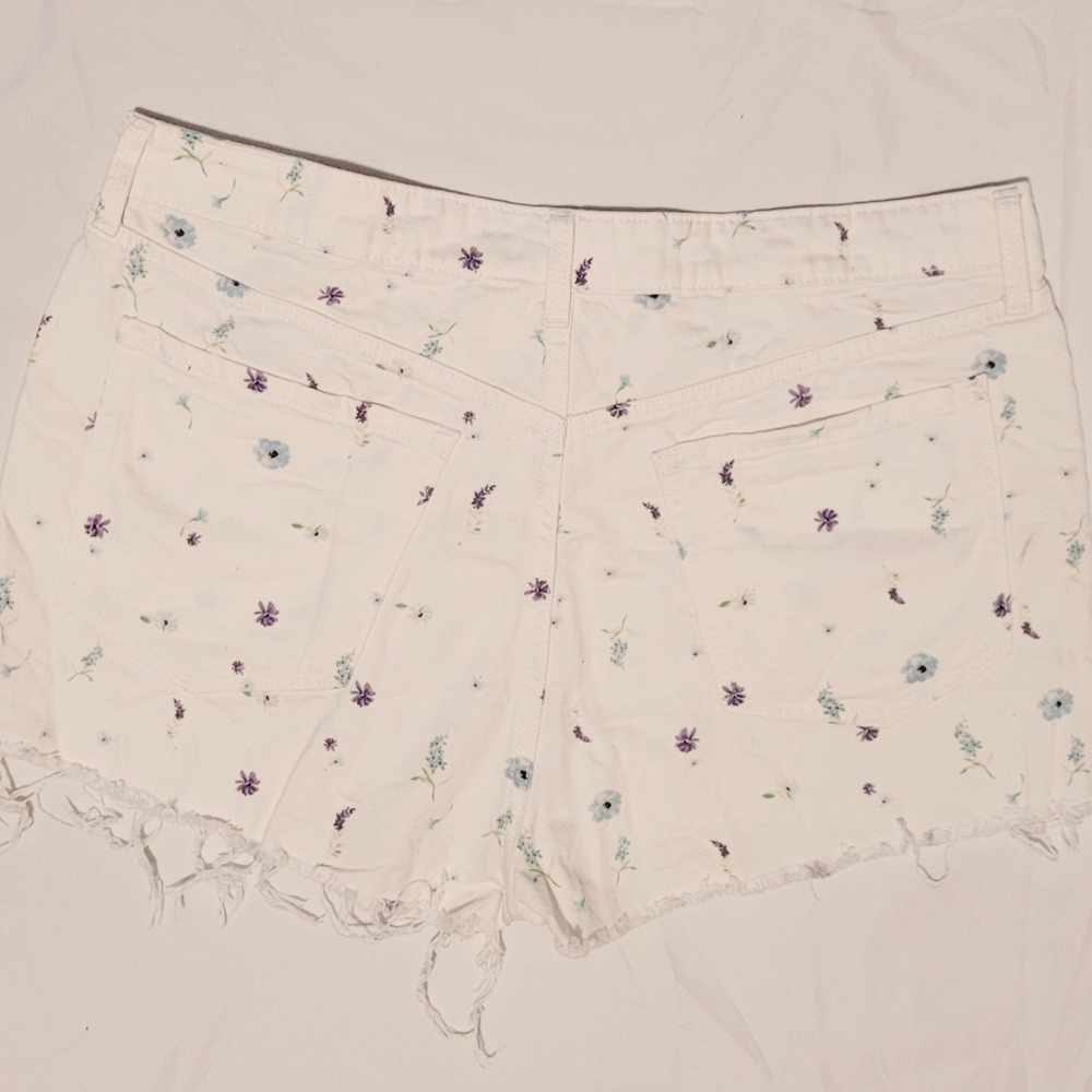 Old Navy Floral Print White Jean Shorts